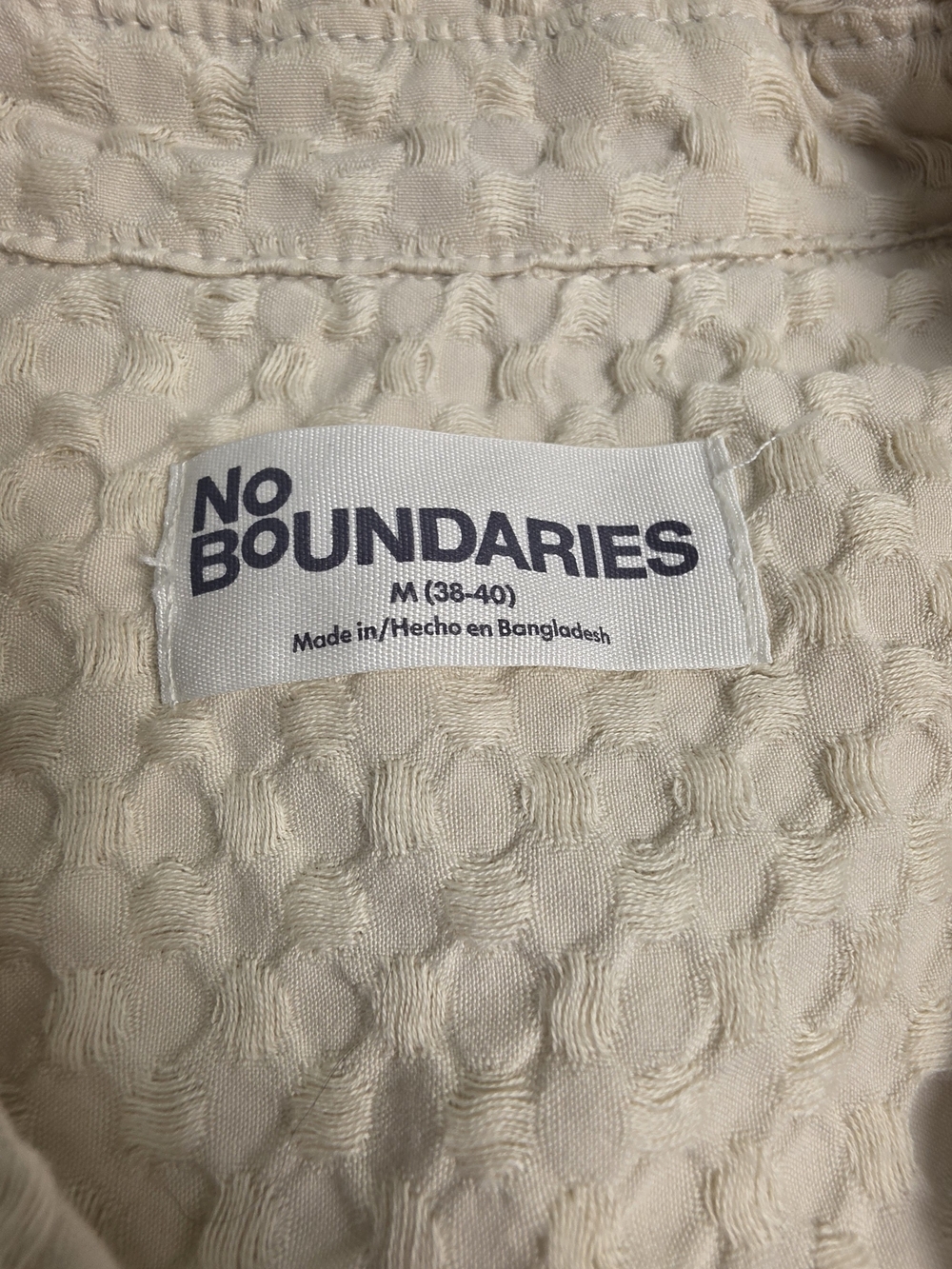 No Boundaries Textured Camp Collar Shirt Men's Medium Cream 100% Cotton Coastal - Picture 6 of 8